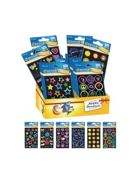 Pegatinas Avery Neon 6 Modelos Diferentes Expositor De 60 Blister Surtidos