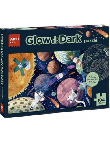 Puzle Apli Fluorescente Sistema Solar 104 Piezas Tamaño 5X5 Cm