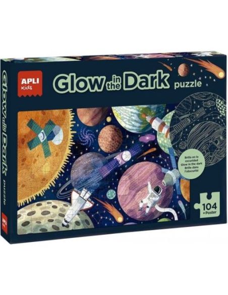 Puzle Apli Fluorescente Sistema Solar 104 Piezas Tamaño 5X5 Cm