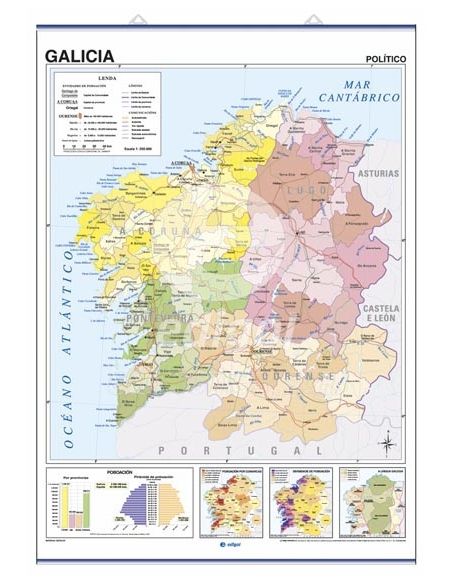 Mapa Mural Edigol Fisico Politico Galicia 100X140