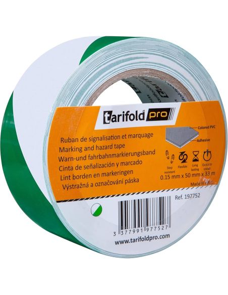 Cinta Adhesiva Tarifold Seguridad Para Marcaje Y Señalizacion De Suelo 33 Mt X 50 Mm Color Blanco/Verde