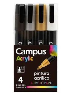 Rotuladores Punta De Fibra Campus Acrylic 4 Colores Metálicos
