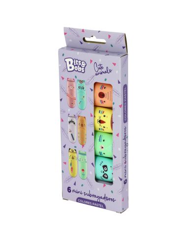 Caja 6 Minisubrayadores Pastel Cute Animals B&B