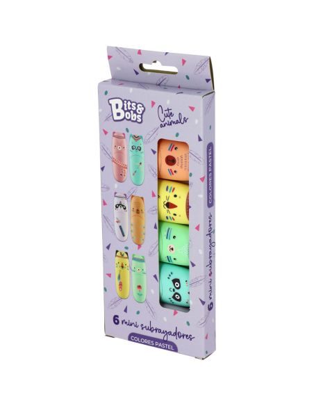 Caja 6 Minisubrayadores Pastel Cute Animals B&B
