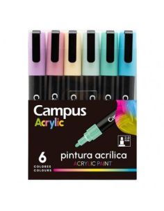 Rotuladores Punta De Fibra Campus Acrylic 6 Colores Pastel
