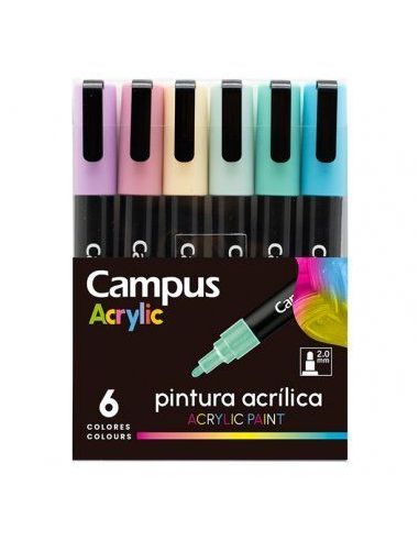 Rotuladores Punta De Fibra Campus Acrylic 6 Colores Pastel