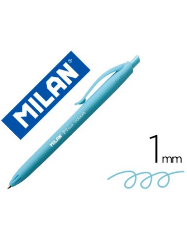 Boligrafo milan p1 retractil 1 mm touch azul claro