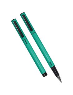 Boligrafo Elipse Cuerpo Metálico Con Capucha Verde Punta Fina 0,5 Mm Tinta Gel Azul