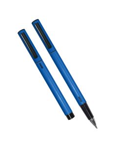 Boligrafo Elipse Cuerpo Metálico Con Capucha Azul Punta Fina 0,5 Mm Tinta Gel Azul