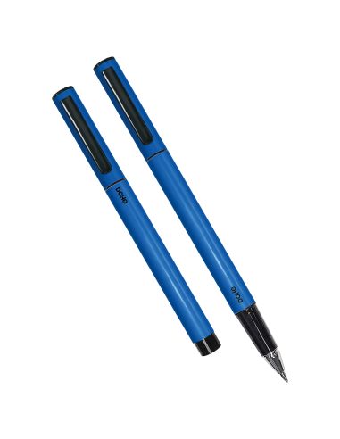 Boligrafo Elipse Cuerpo Metálico Con Capucha Azul Punta Fina 0,5 Mm Tinta Gel Azul