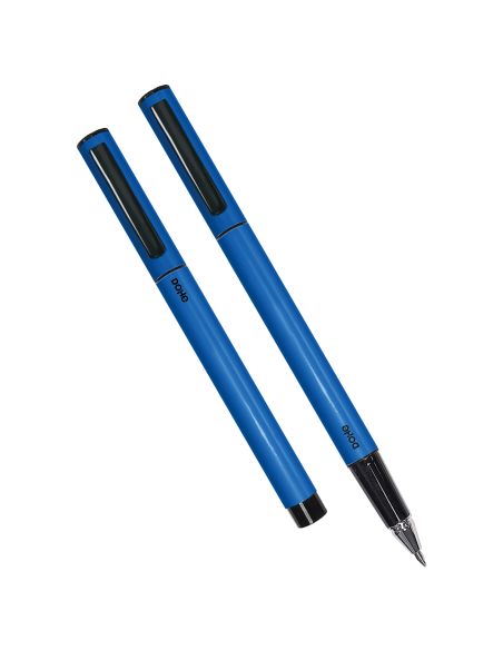 Boligrafo Elipse Cuerpo Metálico Con Capucha Azul Punta Fina 0,5 Mm Tinta Gel Azul