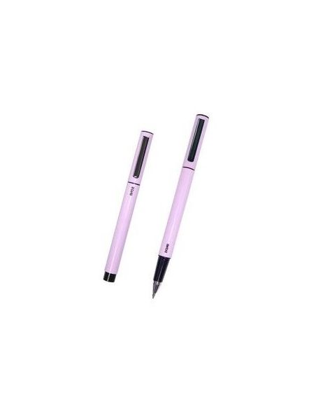 Boligrafo Azul Elipse Cuerpo Metálico Con Capucha Morado Punta Fina 0,5 Mm Tinta Gel