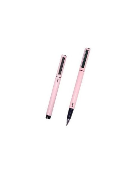Boligrafo Elipse Cuerpo Metálico Con Capucha Rosa Punta Fina 0,5 Mm Tinta Gel Azul