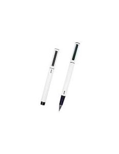 Boligrafo Blanco Elipse Cuerpo Metálico Con Capucha Punta Fina 0,5 Mm Tinta Gel Azul