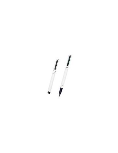Boligrafo Blanco Elipse Cuerpo Metálico Con Capucha Punta Fina 0,5 Mm Tinta Gel Azul