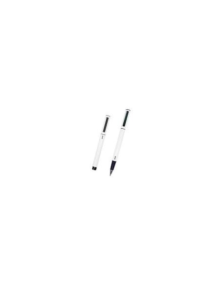 Boligrafo Blanco Elipse Cuerpo Metálico Con Capucha Punta Fina 0,5 Mm Tinta Gel Azul