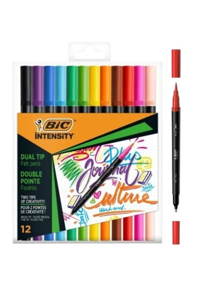 Caja 12 Rotuladores Intensity Dual Tip Punta Pincel Y Fina Bic