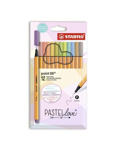 Rotulador Stabilo Punta De Fibra Point 88 Pastel Love Estuche De Carton De 12 Colores Surtidos