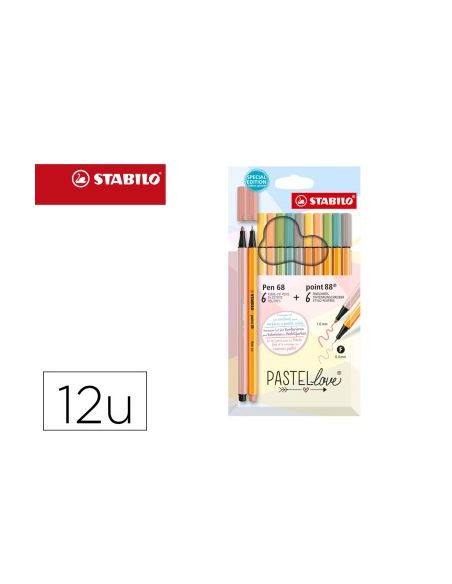 Rotulador Stabilo Punta De Fibra Point 88 + Pen 68 Pastel Love Estuche De Carton De 12 Colores Surtidos