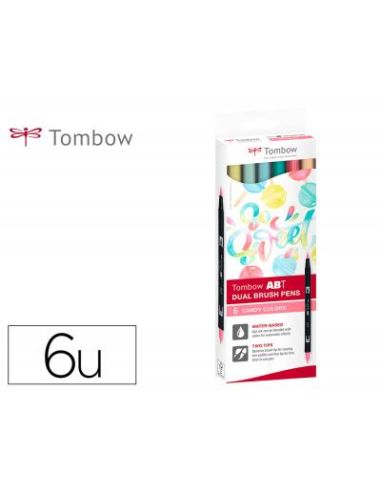 Rotulador Tombow Acuarelable Doble Punta Fina/Pincel Colores Candy Caja De 6 Unidades Colores Surtidos
