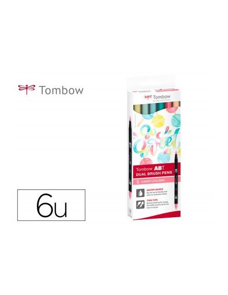 Rotulador Tombow Acuarelable Doble Punta Fina/Pincel Colores Candy Caja De 6 Unidades Colores Surtidos
