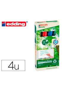 Rotulador Edding 28 Para Pizarra Blanca Ecoline 90% Reciclado Bolsa 4 Colores Surtidos Punta Redonda 1,5-3