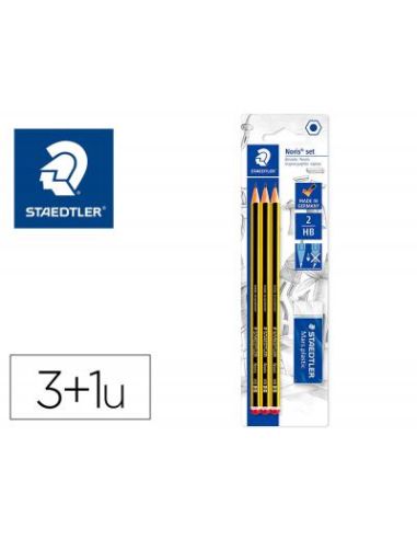 Lapices De Grafito Staedtler Noris N.2 Hb Blister De 3 Unidades + 1 Goma De Borrar Mars Plastic