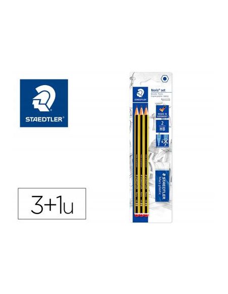 Lapices De Grafito Staedtler Noris N.2 Hb Blister De 3 Unidades + 1 Goma De Borrar Mars Plastic