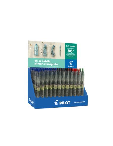Boligrafo Pilot Ecoball Plastico Reciclado Expositor De 60 Unidades Colores Surtidos + 10 Boligrafos