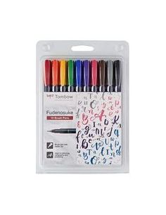 Rotulador Tombow Punta Pincel Dual Fudenosuke Punta Dura Tinta Base De Agua Estuche De 10 Unidades Colores Surtidos