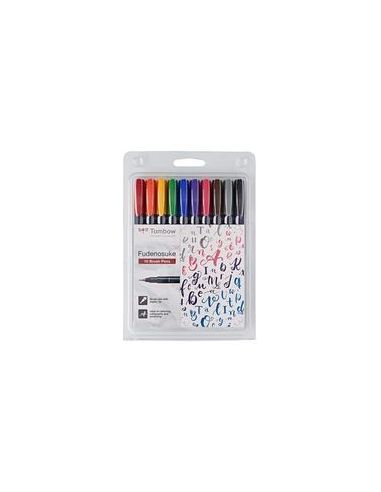 Rotulador Tombow Punta Pincel Dual Fudenosuke Punta Dura Tinta Base De Agua Estuche De 10 Unidades Colores Surtidos