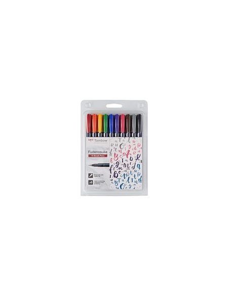 Rotulador Tombow Punta Pincel Dual Fudenosuke Punta Dura Tinta Base De Agua Estuche De 10 Unidades Colores Surtidos