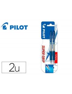 Boligrafo Pilot Super Grip Azul Retractil Sujecion De Caucho Tinta Base De Aceite En Blister De 2 Unidades