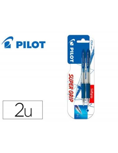 Boligrafo Pilot Super Grip Azul Retractil Sujecion De Caucho Tinta Base De Aceite En Blister De 2 Unidades