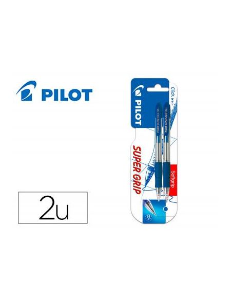 Boligrafo Pilot Super Grip Azul Retractil Sujecion De Caucho Tinta Base De Aceite En Blister De 2 Unidades