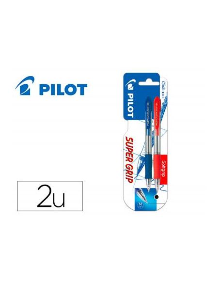 Boligrafo Pilot Super Grip Retractil Sujecion De Caucho Tinta Base De Aceite En Blister 1 Azul + 1 Rojo