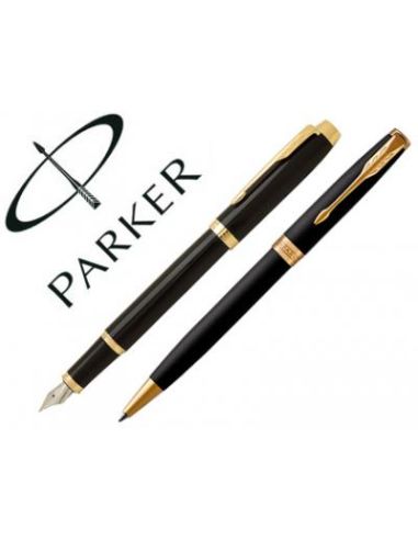 Juego Parker Duo Sonnet Laca Negra Gt Boligrafo + Pluma Con Plumin Acero Inoxidable