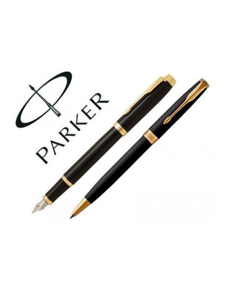 Juego Parker Duo Sonnet Laca Negra Gt Boligrafo + Pluma Con Plumin Acero Inoxidable