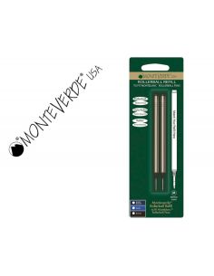 Recambio Roller Gel Monteverde Compatibles Con Los De Montblanc Blister 2 Unidades Color Negro Punta Media