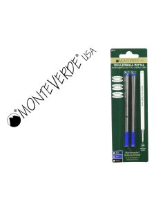 Recambio Roller Gel Monteverde Compatible Con Los De Montblanc Blister 2 Unidades Color Azul Punta Media