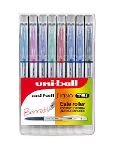 Estuche 8 Boligrafos Uni Ball Signo Tsi Borrables
