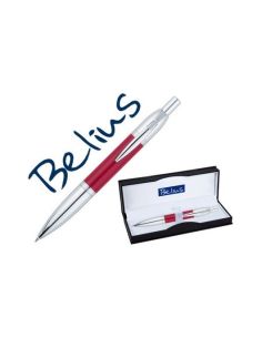 Boligrafo Belius Perpignan Lacado Rojo Con Adornos Cromados En Estuche