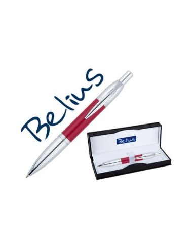 Boligrafo Belius Perpignan Lacado Rojo Con Adornos Cromados En Estuche