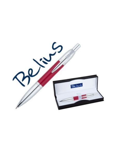 Boligrafo Belius Perpignan Lacado Rojo Con Adornos Cromados En Estuche