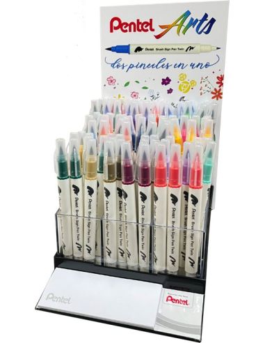 Rotulador Pentel Brush Pen Twin Doble Punta Flexible Expositor De 90 Unidades Colores Surtidos
