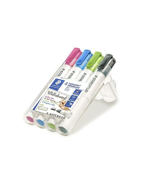 Rotulador Staedtler Lumocolor 351 Para Pizarra Blanca Punta Redonda 2 Mm Recargable Estuche 4 Unidades Colores