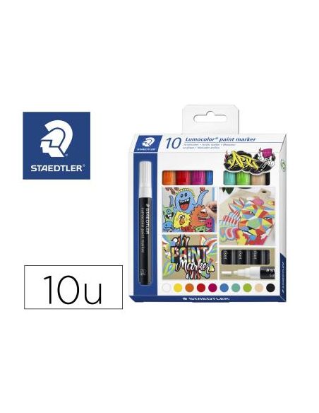 Rotulador Staedtler Tinta Acrilica Punta Redonda 2,4 Mm Estuche De 10 Unidades Colores Surtidos