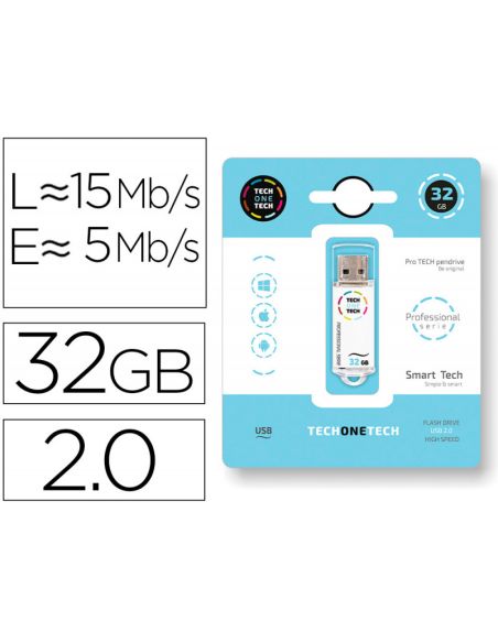 Memoria Usb Tech On Tech Serie Profesional Tech White 32 Gb