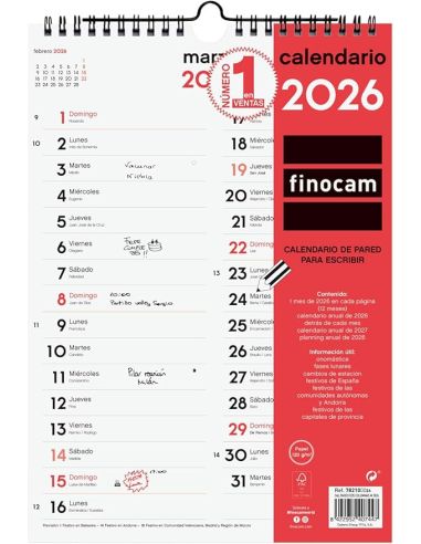 Calendario Pared Finocam Dos Columnas M 2026