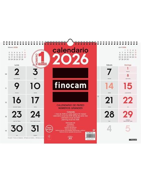 Calendario Pared Finocam Numeros Grandes L 2026
